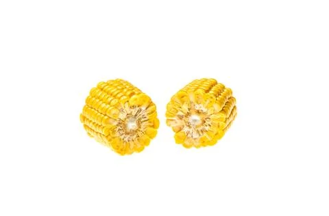 Two pieces of corn cobs isolated on white background. Stock Photos