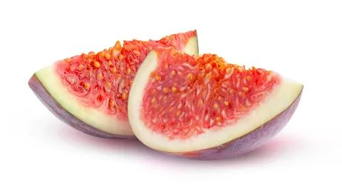 Two pieces of fresh fig fruit isolated on white Stock Photos