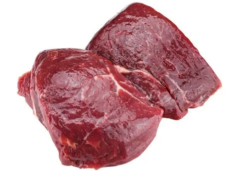 Two pieces fresh raw beef steak, isolated on a white background. Stock Photos