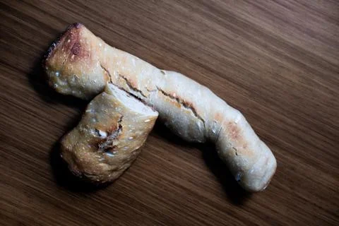 Two pieces of home made bread over the kitcleh ntable Foto stock