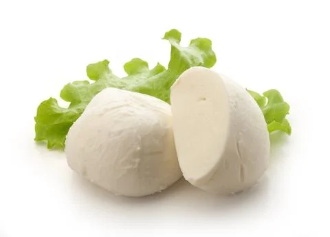 Two pieces of mozzarella Foto stock