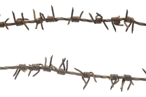 Two pieces of the rusty barbed wire on white background Stock Photos