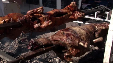 Two pigs are roasted on the grill Vidéo 35762597