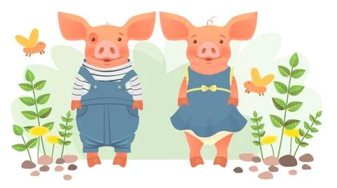 Two pigs in clothes Stock Illustration