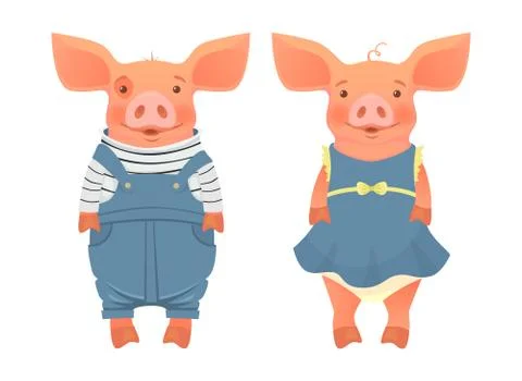 Two pigs in clothes Stock Illustration