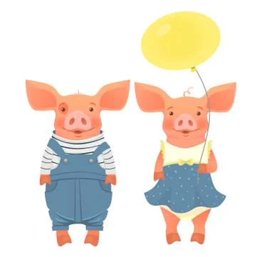 Two pigs holding balloon Stock Illustration