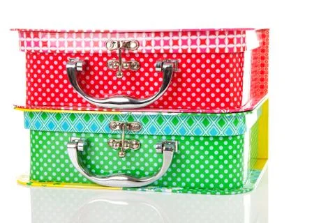 Two piled closed suitecases in closeup Stock Photos