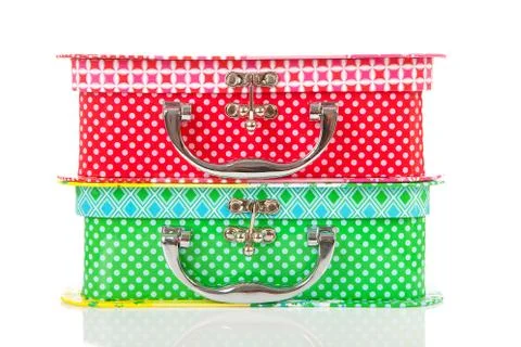 Two piled suitcases in closeup Stock Photos