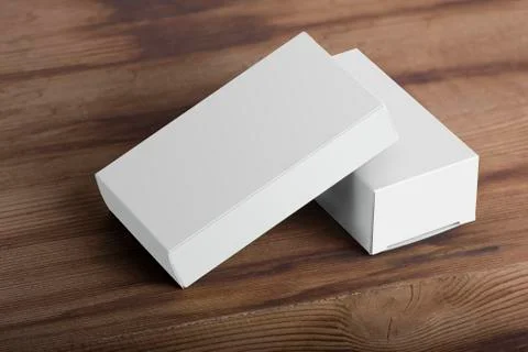 Two pillboxes packages on wooden table mock-up series Stock Photos