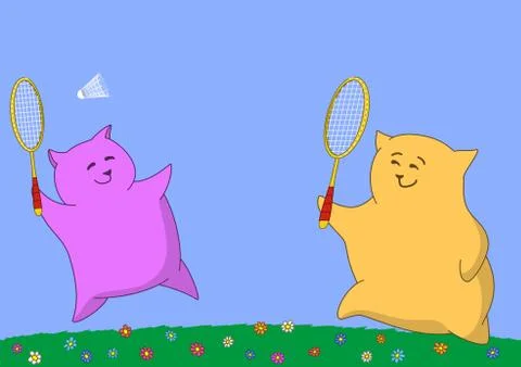 Two pillows playing badminton Stock Illustration
