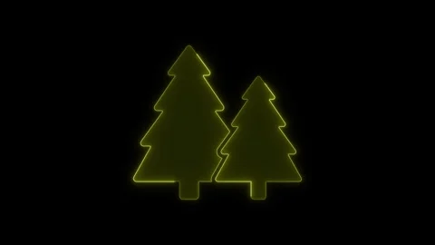 Two pine trees in a neon light outline animation on a black background holi.. Stock Footage 345550023