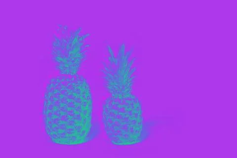 Two pineapples isolated on a lilas background. glitch effect Stock Photos