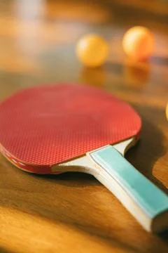 Two ping pong rackets on table Stock Photos
