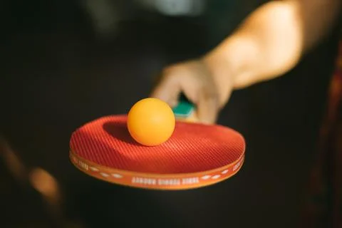 Two ping pong rackets on table Stock Photos