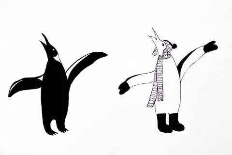 Two pinguins on white background Stock Illustration