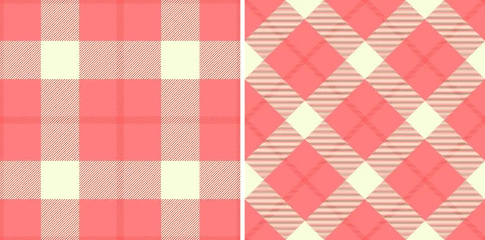 Two pink  beige tartan patterns one classic, one diagonal. Textile design, fa 스톡 일러스트