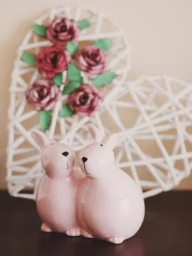 Two pink Easter bunnies. Stock Photos