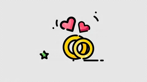 Two pink hearts float above interlocking yellow rings Video stock 342720984