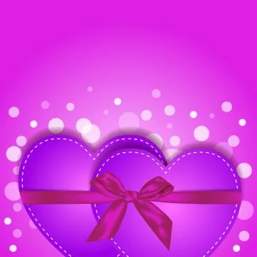 Two pink hearts with gift bow Stock Illustration