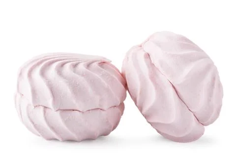 Two pink marshmallows on a white, isolated. Stock Photos