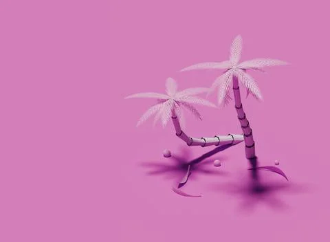Two pink palm trees isolated on pink background. 3d render Illustrazione stock
