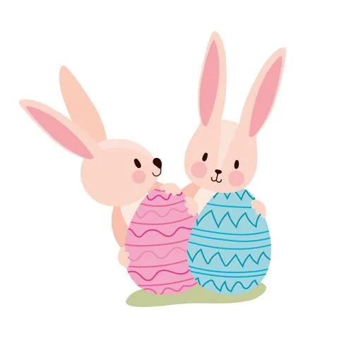 Two pink rabbits with easter eggs Stock Illustration