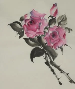 Two pink roses Stock Illustration