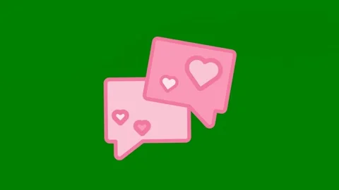 Two pink speech bubbles hearts them green background green screen animated Stock Footage 314067277