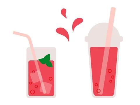 Two Pink Summer Drinks in Glasses Clipart Stock Illustration