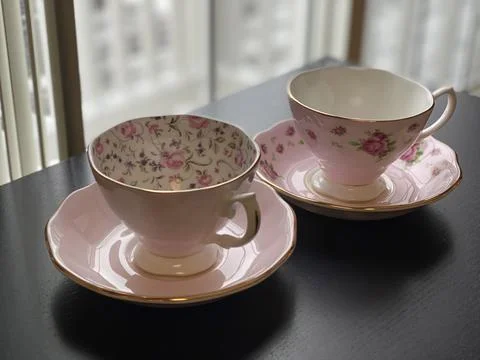 Two Pink Tea Cups Stock-Fotos