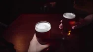Two Pints Beer Point Of View Pov Toast Two Men Drinking Pub Bar Night Alcohol Stock Footage