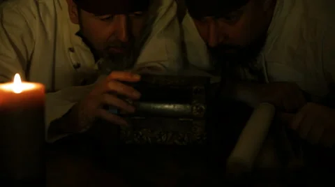 Two pirates are opening a treasure chest Video stock 59084406