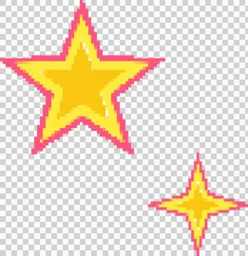 Two pixel-art star shapes are floating on transparent background, showing yellow Illustration