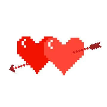 Two pixel hearts with an arrow  . Illustrazione stock