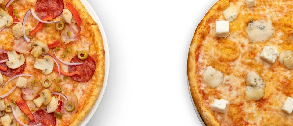 Two pizzas on a white background Stock Photos