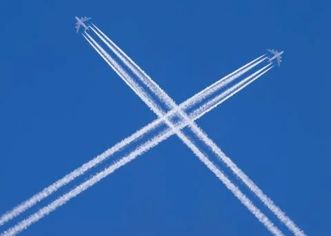 Two planes that cross in the sky Stock Illustration