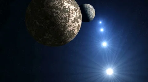 Two planets and UFOs Stock Footage 59999606