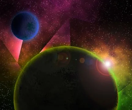 Two planets cosmic abstract background Stock Illustration