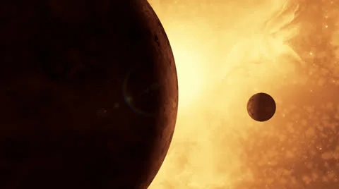 Two Planets in Dusty Space Stock Footage 24819561