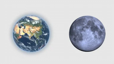 Two planets moon and earth rotate in space on transparent Stock Footage 295152729