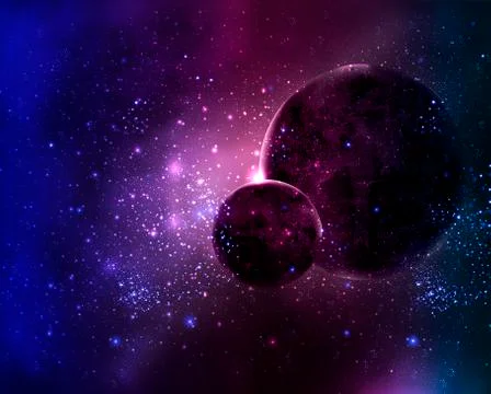 Two planets in the night sky space star Stock Illustration