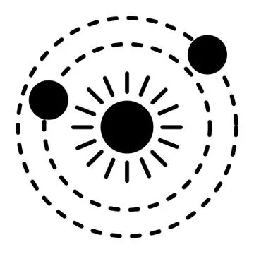 Two planets revolve around the star solid icon. Solar system vector illustration Stock Illustration