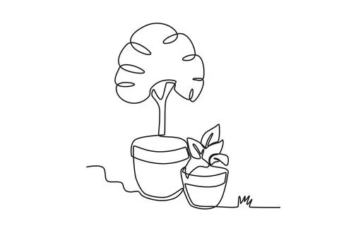Two plants in small pots Stock Illustration