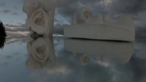 Two Plaster head fragments for drawing on mirror and clouds motion, time lapse 스톡 동영상 116420789