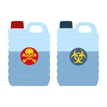 Two plastic bottles with hazard and poison warning symbols Stock Illustration