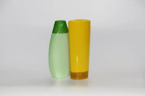 Two plastic bottles on a white background. Bottles without labels. Stock Photos