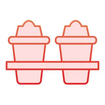 Two plastic coffee cups flat icon. Takeaway travel mugs for hot liquids. Plastic Stock Illustration