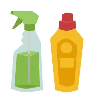 Two plastic spray cleanser bottle with cleaning liquid flat vector illustration Illustrazione stock