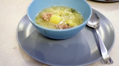 Two plates of chicken soup Stock Footage 69055470