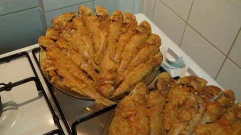 Two plates of fried red mullet Stock Footage 139636280